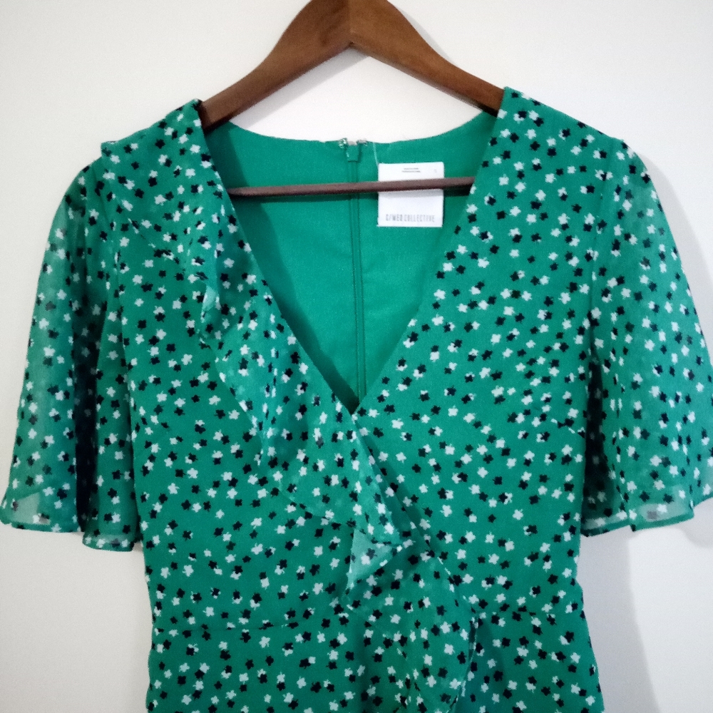 C/MEO COLLECTIVE Loyalties Ditzy Print Green Mini Dress Size S. - Picture 7 of 16